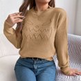 thumbnail image 5 of JUUNthy Sweater for Womens, Long Sleeve Crewneck Hollow Out Pattern 2026 Soft Comfort Knit Tops Khaki M, 5 of 14