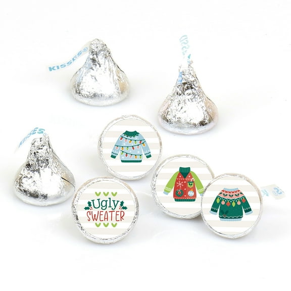 Big Dot of Happiness Colorful Christmas Sweaters - Ugly Sweater Holiday Party Round Candy Sticker Favors - Labels Fits Chocolate Candy (1 sheet of 108)