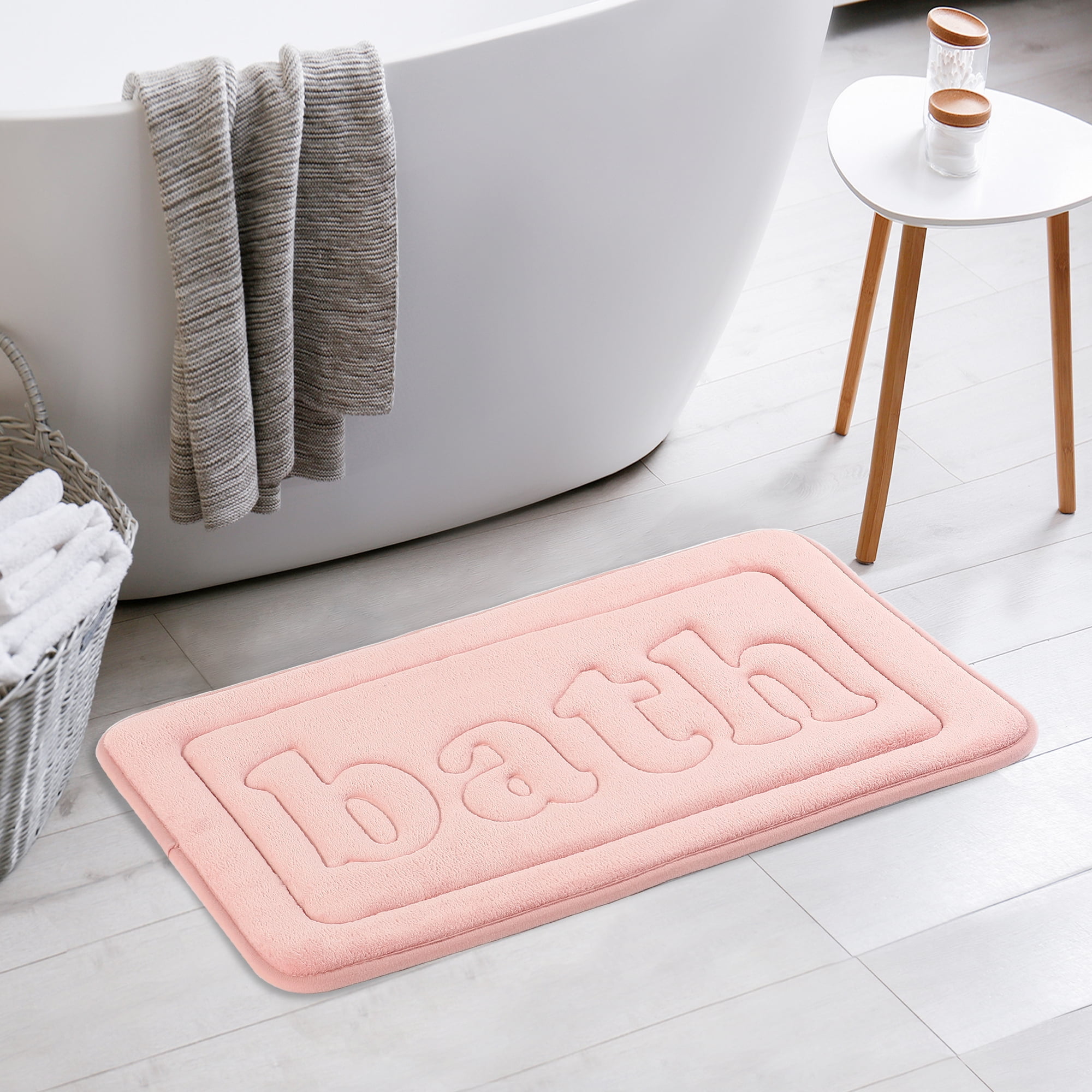 Unique Bargains 2 Pcs Memory Foam Absorbent Bathroom Rugs Light Blue/Pink 16" x 24"