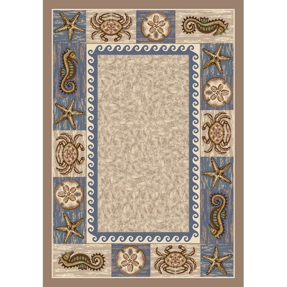 Milliken Signature Area Rug SEA LIFE SANDSTONE Sea Life Sandstone Waves Crabs 3' 10" x 5' 4" Oval