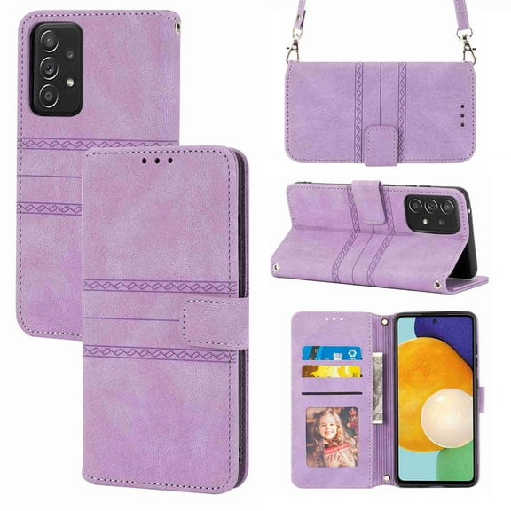 Nalacover for Samsung Galaxy A53 5G, Crossbody Handbag Phone Case with Wallet Shoulder Strap Flip Magnetic Kickstand PU Leather Card Slots Case for Samsung Galaxy A53 5G, Lightpurple