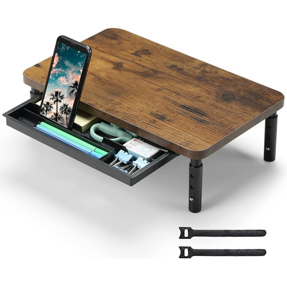 Monitor Stand for Desk Height Adjustable Computer Monitor Riser with Storage Drawer Wood Computer Monitor Stand for Office and Home Ergonomic Desk Stand for Printer Laptop PC (Wood