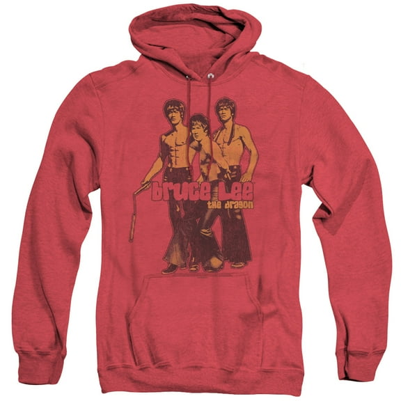 Bruce Lee Nunchucks Adult Heather Hoodie Sweatshirt Red