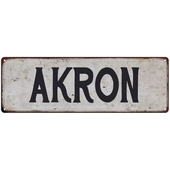 AKRON Vintage Look Rustic Metal City State Sign 6 x 18 High Gloss Metal 206180041013