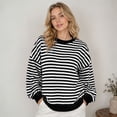 thumbnail image 2 of Sweaters Women Stripe Open Back Contrast Color Loose Long Sleeve Tops Fall Winter Knit Blouse Daily Wear, 2 of 6