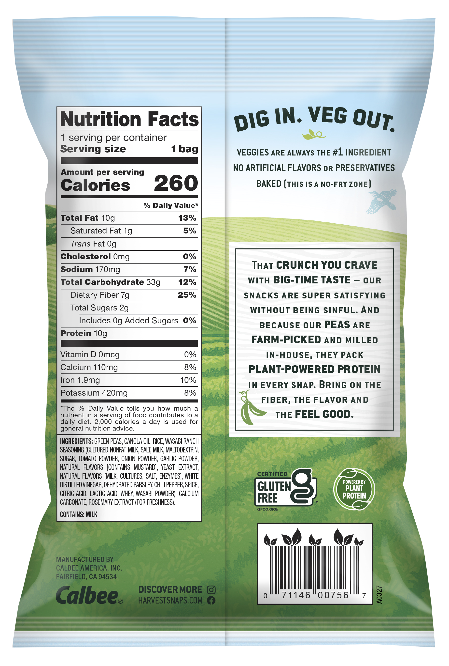 Harvest Snaps Gluten Free Wasabi Ranch Green Pea Snack Chips, 2 oz