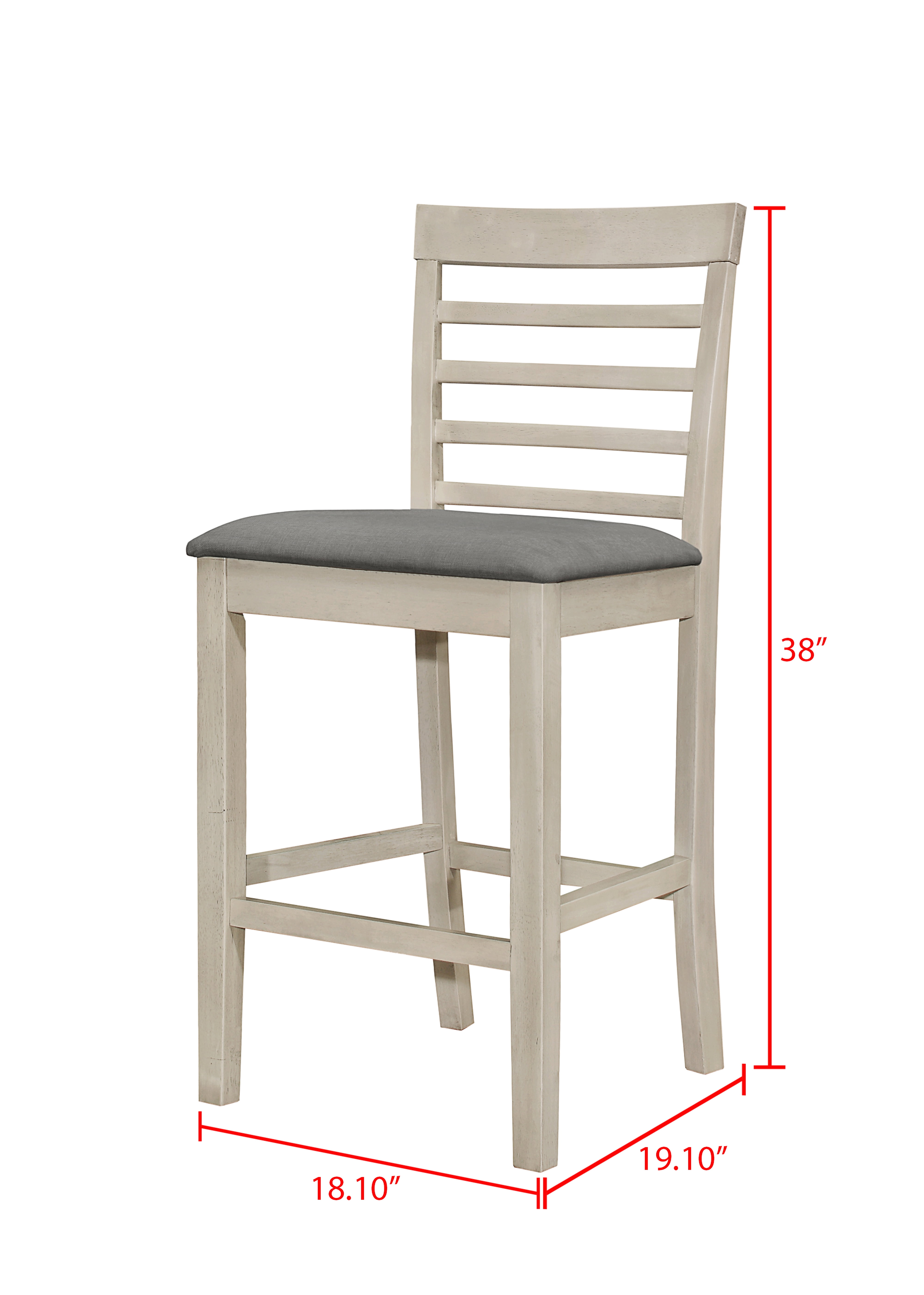 Home Design Posey 5-Piece Counter Set, Antique Gray/Gray, Square Table with Slat-Back Cushioned Chairs, Modern Minimalist Style