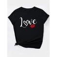 thumbnail image 2 of Camiseta para mujer verano cuello redondoChic Red Lips & Love Letter Print Women's T-Shirt - Casual Round Neck, Short Sleeve Top, Breathable Polyester, Machine Washable - Perfect for Spring/Summer/F, 2 of 7