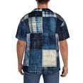 thumbnail image 3 of Rateoe Indigo Patchwork Quilt Pattern Men's Short Sleeve Classic Shirt, Casual Short-Sleeved Shirt, Lightweight Summer Shirt, Cuban Collar Shirt,Button-Front Shirt-XX-Large, 3 of 5