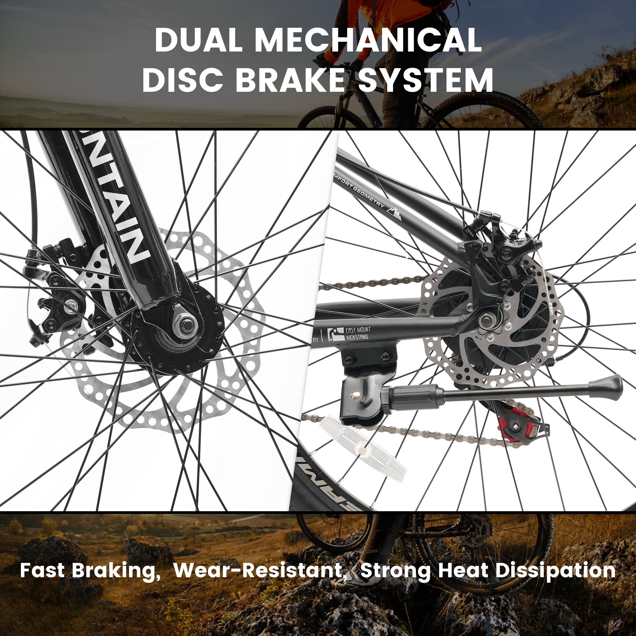 26 Inch Mountain Bike for Adult Men Women, 21-Speed Mountain Bicycle with Front Suspension and Dual Disc Brakes, Aluminum Alloy Frame MTB Bike for Outdoor Trail Commuter, Black
