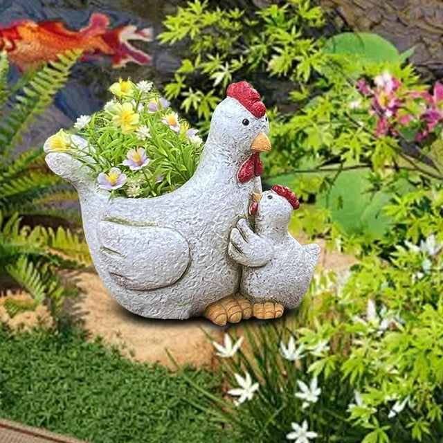 Maceta con estatua de pollo, contenedor de arreglo Floral, maceta bonita para plantas al aire libre, maceta de pollo para jardín de flores secas