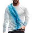 thumbnail image 2 of cllios Long Sleeve Shirts for Men Big and Tall Casual 3D Line Print T-Shirt Crewneck Tees Mens Regular-Fit Shirt Workout Pullover Tops Blue L, 2 of 5