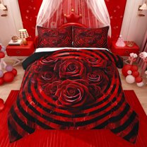 Castle Fairy Kids Teens Adults Valentine's Day Floral Rose Bedding Comforter Set 2pcs,Romantic Lover Couple Twin Comforter Sets Microfiber,Abstract Geometric Stripes Breathable Bedding Set