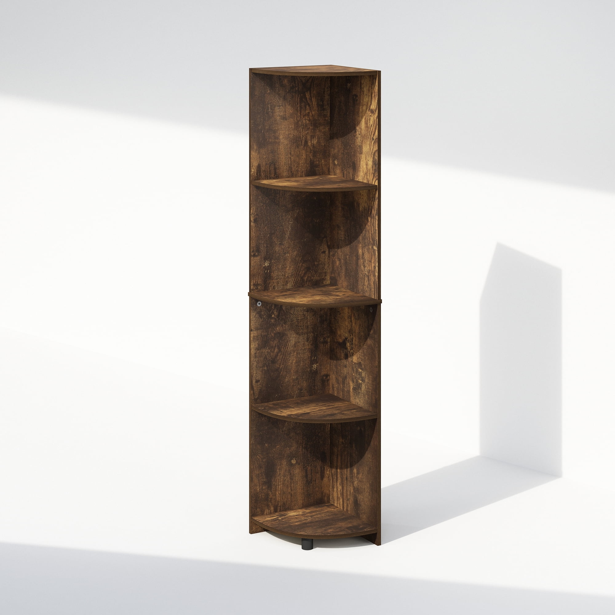 Furinno Basic 4-Tier Corner Multipurpose Standing Shelf, Amber Pine