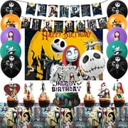 The Nightmare Before Christmas Party Decorations Kits - 29Pcs The Nightmare Before Christmas Banners Backdrop Tablecloth & Balloons Cake Toppers etc. Christmas Party Supplies