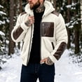 thumbnail image 2 of Mens Fleece Jacket Hooded Full Zip Faux Leather Trim Warm Soft Winter Coat with Pockets Winter Outdoor Casual Work Travel Wear, 2 of 6