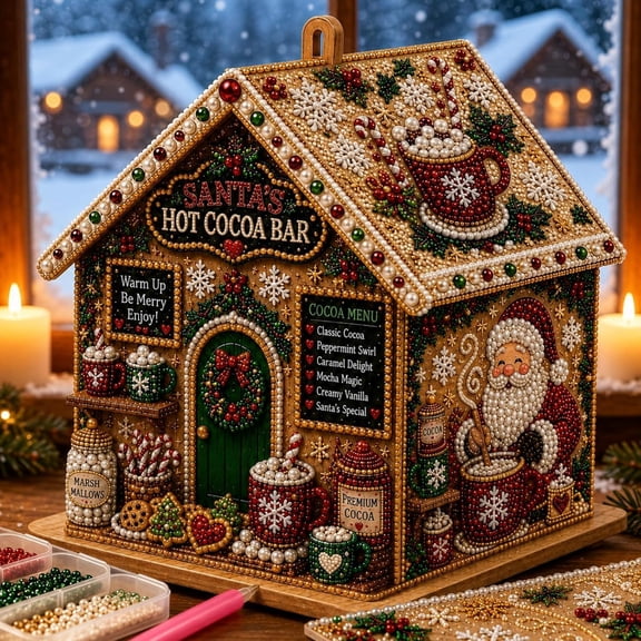 3D Diamond Art Christmas House Kits, 3D Wooden Christmas House Diamond Art Kit for Adults