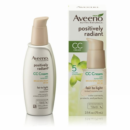 Aveeno Positively Radiant CC Cream Broad Spectrum Spf 30, Fair To Light Tinted Moisturizer, 2.5 Oz