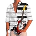 thumbnail image 1 of Camisas Para Hombre Manga Larga Camisa de manga larga con cuello vuelto y estampado de música informal para hombre (White, M), 1 of 7