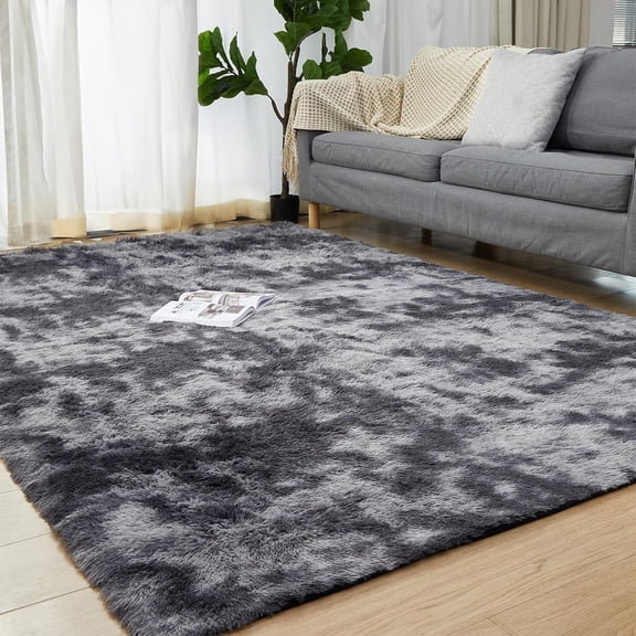 Large 6x9 Area Rugs for Living Room, Indoor Shaggy Rugs for Bedroom, Anti-Slip Fluffy Shag Rugs Fuzzy Furry Plush Rugs for Kids Girls Room Decor, Tie-Dyed Dark Grey