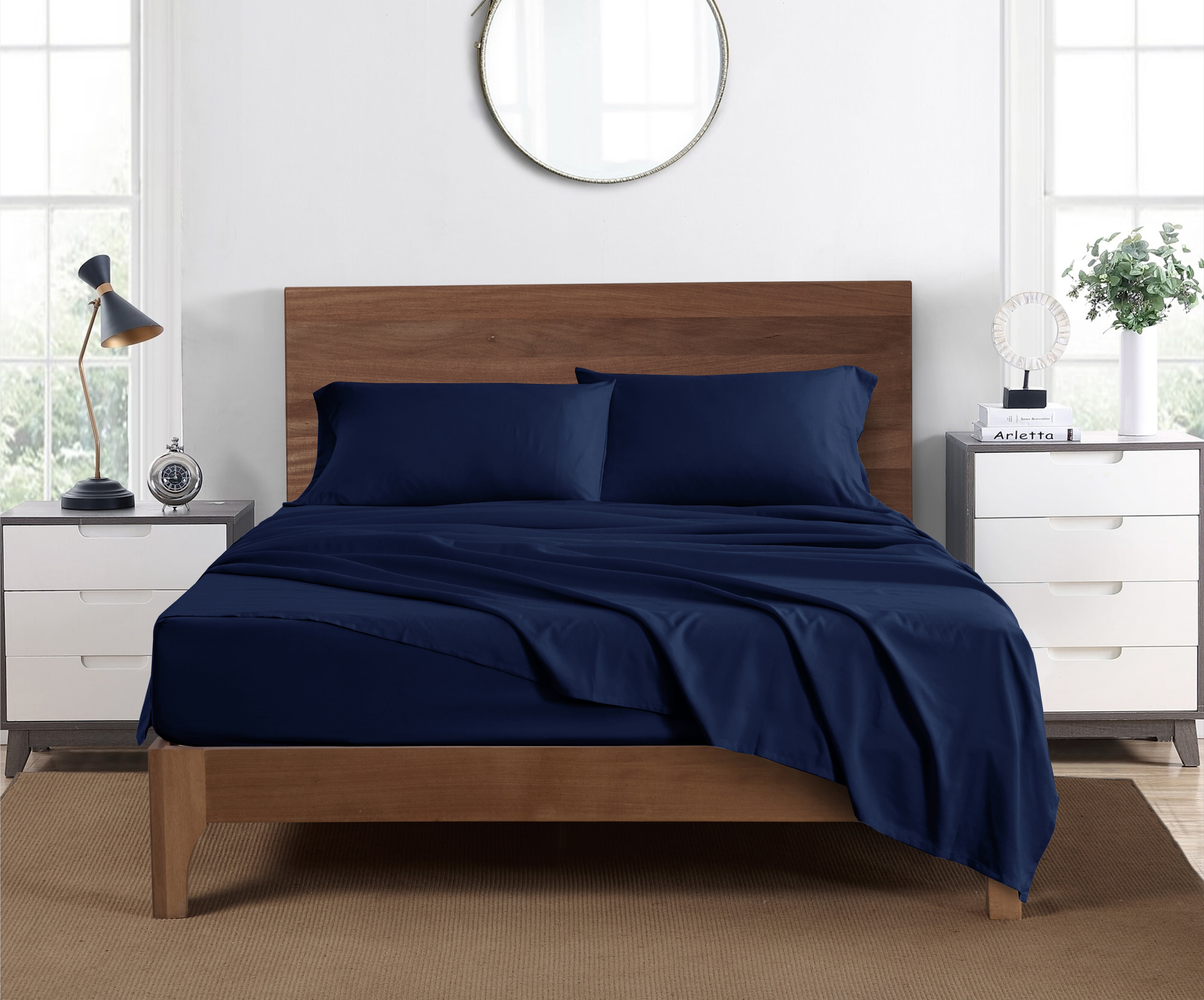 Mainstays Super Soft Brushed Microfiber Bed Sheet Set, King, Navy Blue, 4 Piece