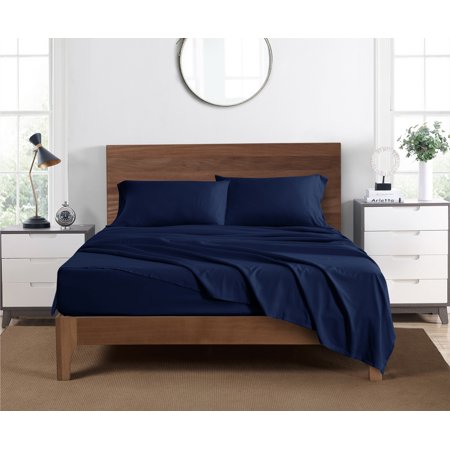 Mainstays Super Soft Recycled Brushed Microfiber Bed Sheet Set, Queen, Navy, 4 Piece