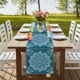 thumbnail image 4 of Teal Boho Floral 108 Inch Table Runner, Farmhouse Ethnic Tribal Abstract Art Farmhouse Dresser Scarf Cotton & Linen Tablerunner for Dining/Kitchen Island/Holiday Party Décor 13" x 108", 4 of 9