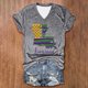 thumbnail image 1 of Fiudx Ofertas Del Día Lobigiana Camiseta Casual de Manga Corta con Cuello En V y Estampado de Carnaval para Mujer, 1 of 3