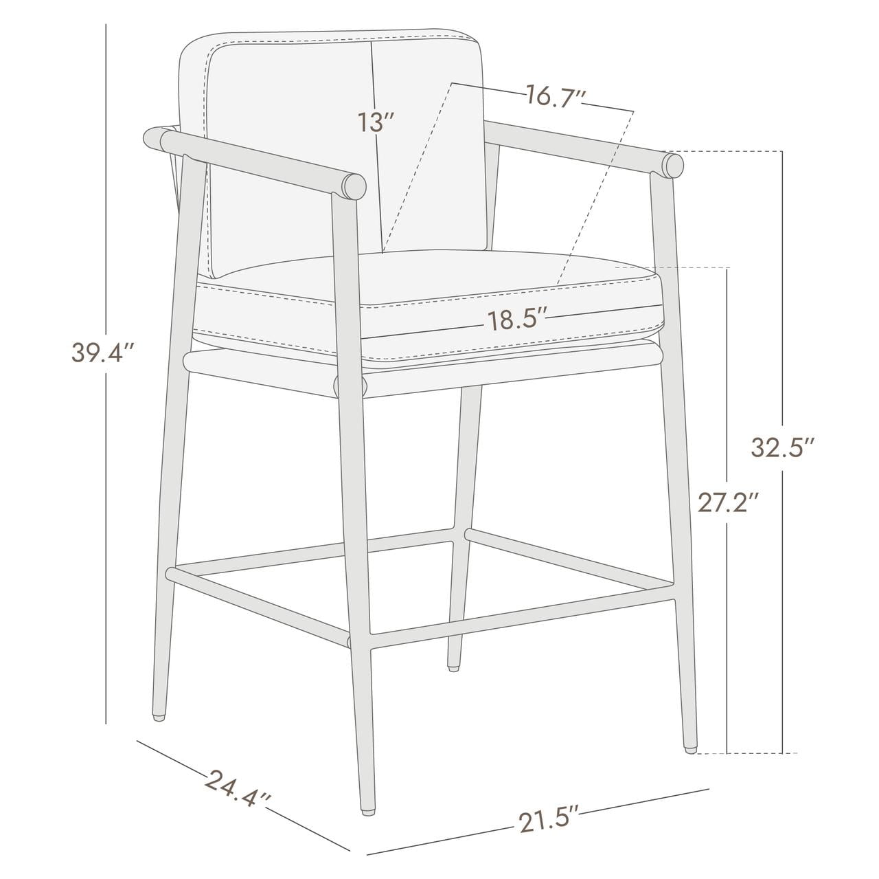 CHITA Modern Counter Stools Set of 2, Upholstered Bar Stools with Metal Frame and Wooden Armrests, Fabric in Gray
