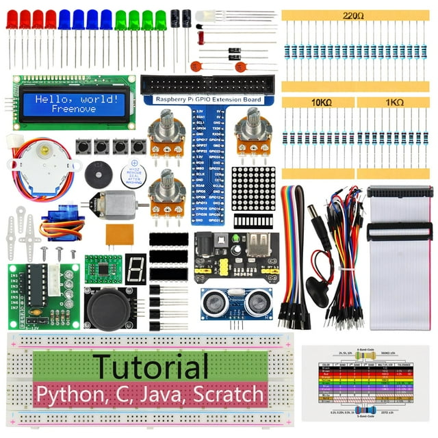 Freenove Ultrasonic Starter Kit for Raspberry Pi 5 4 B 3 B+ 400 Zero 2 W, 820-Page Detailed Tutorial, Python C Java Scratch Processing Code, 171 Items, 108 Projects (Raspberry Pi NOT
