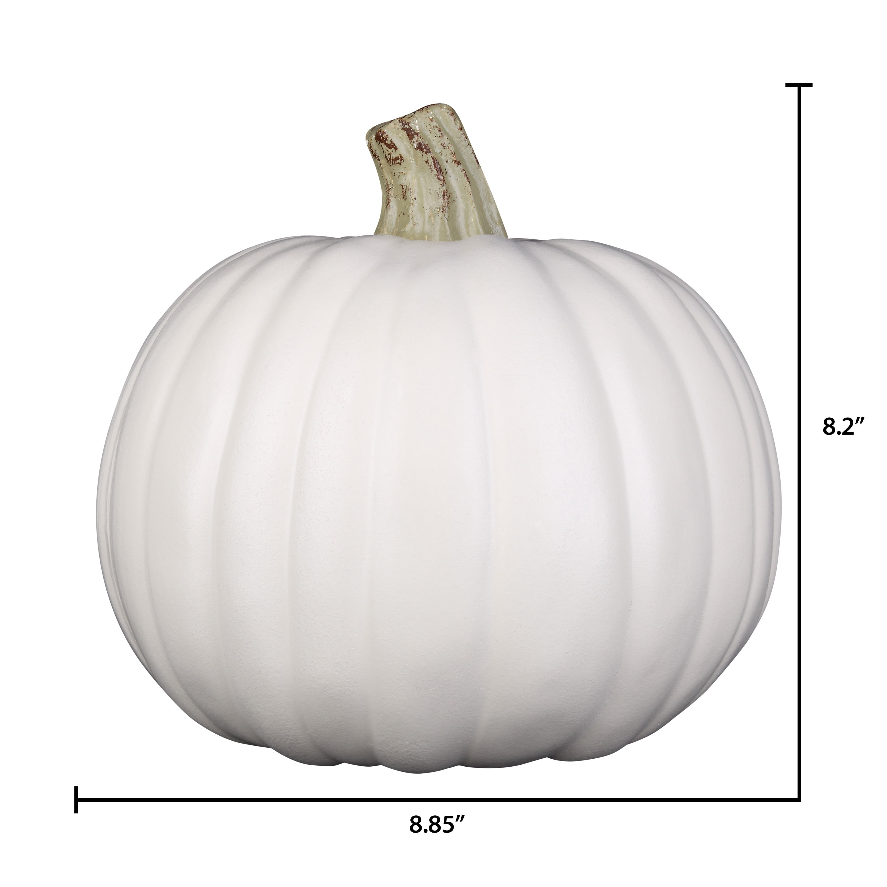 9-Inch Molded Cream White Craft Pumpkin with Gold Natural Stem for Outdoor Decor
