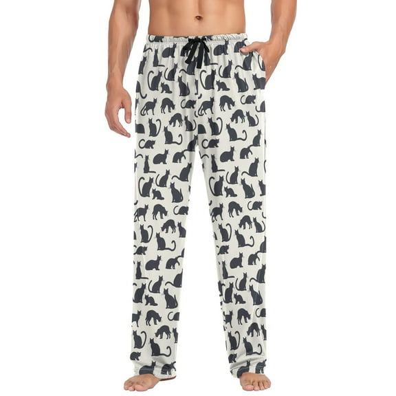 Men's Pajama Pants Cat Pattern Soft Long Sleep Lounge Pants M