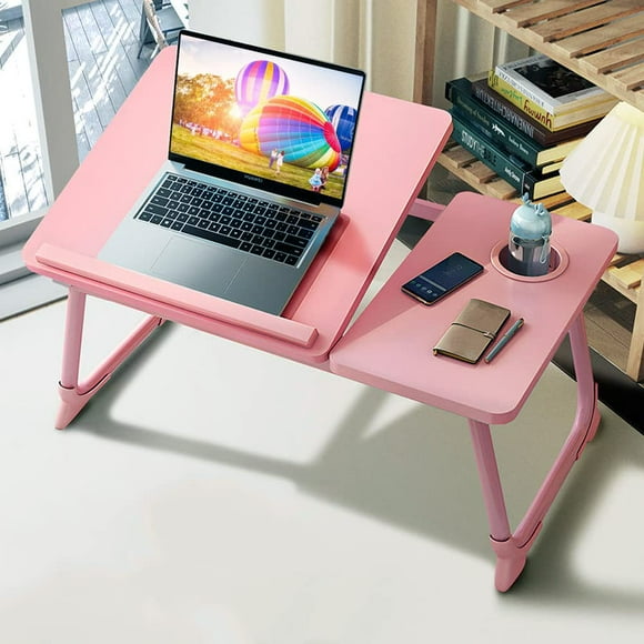Laptop Desk for Bed,Asltoy Laptop Bed Tray Table,Foldable Lap Desk Stand Notebook Desk Adjustable Laptop Table for Bed Portable Notebook Bed Tray Lap Tablet with Cup Holder (Pink)