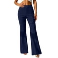 thumbnail image 6 of Women's Soft Stretchy Straight Leg Pants for Business Casual, Mid Elastic Waist with Slim Fit & Shaping, Multi-Pockets, Dressy Lounge Work Office, Womens Trousers | VerBelle,Blue 2XL, 6 of 7