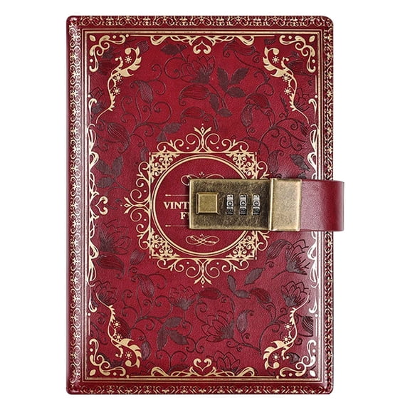 FeiFu Vintage Old Diary with Lock,A5 Locking Journal Leather Refillable Writing Notebook with Lock Combination Password Lock Journal with Pen&Gift Box Lock Diary for Adults Men&Women Wine
