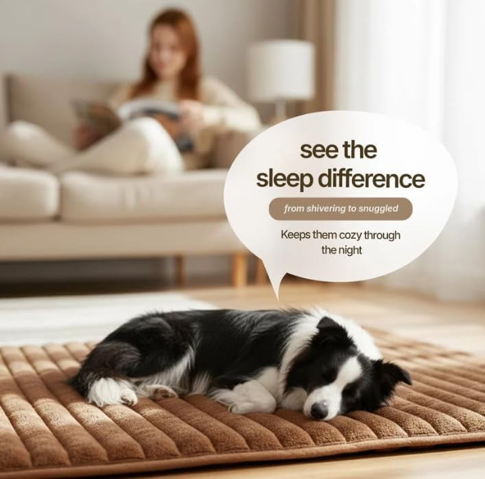 Self-Warming Pet Mat, Cozy Flannel Pet Bed with Non-Slip Base, Washable Indoor & Outdoor Crate Pad for Cats & Dogs