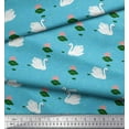 thumbnail image 2 of Soimoi Blue polyester Crepe Fabric Leaves,Lotus & Swan Bird Print Sewing Fabric Yard 42 Inch Wide, 2 of 3
