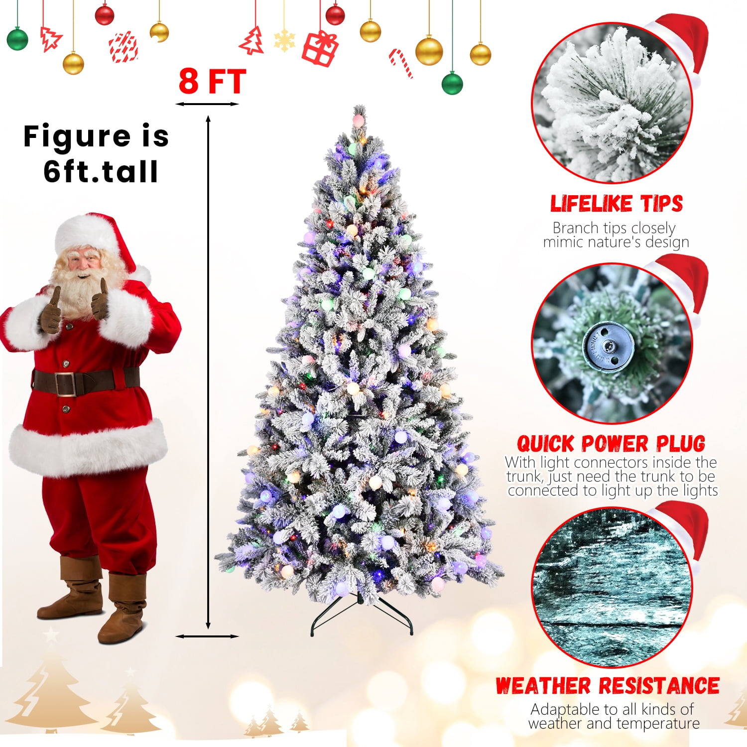 8ft Prelit Snow Flocked Christmas Tree 1793 Tips 470 LED Lights Memory Wire Branches Metal Stand