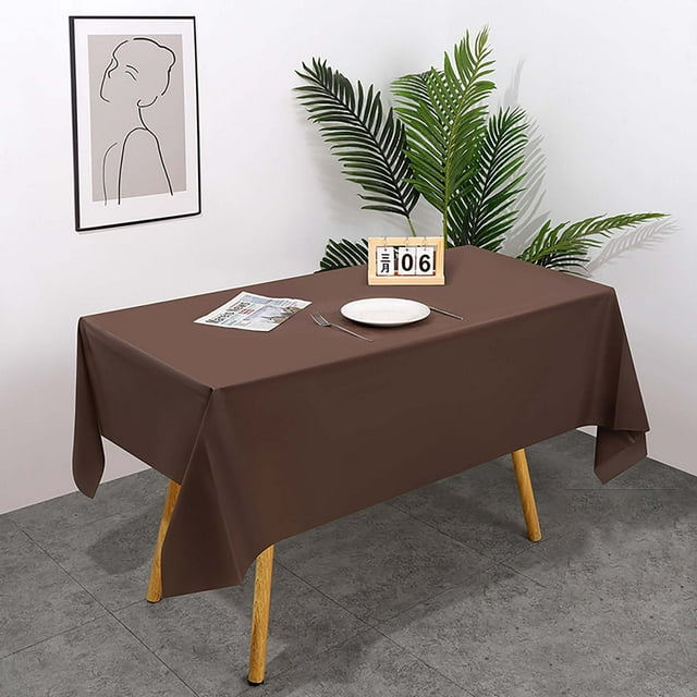 Brown Table Cloths, Rectangle Table Cloth, Disposable Plastic Tablecloths, Stain Resistant Dining Table Cover, 1Pcs Heavy Duty Washable Table Cloth, Smooth Tablecloth 73.6x53.9 In