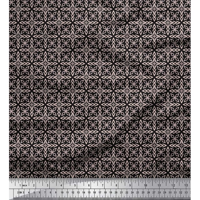 Soimoi Black Poly Georgette Fabric Arrow & Diamond Geometric Print Fabric by the Yard 42 Inch Wide