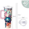 thumbnail image 3 of Cat Tumbler with Handle and Straw, 40 oz Cat Stainless Steel Insulated Cup with Lid and Straw,Colorful Travel Coffee Mug Water Bottle, Birthday Mothers Day Gifts for Animal Lovers Women, 3 of 7