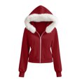 thumbnail image 5 of QIYAGBSA Hoodies for Women Zip Up Collar Hooded Sweatshirt with Pockets Ribbed Cuffs Casual Winter Outwear (Red, M), 5 of 9