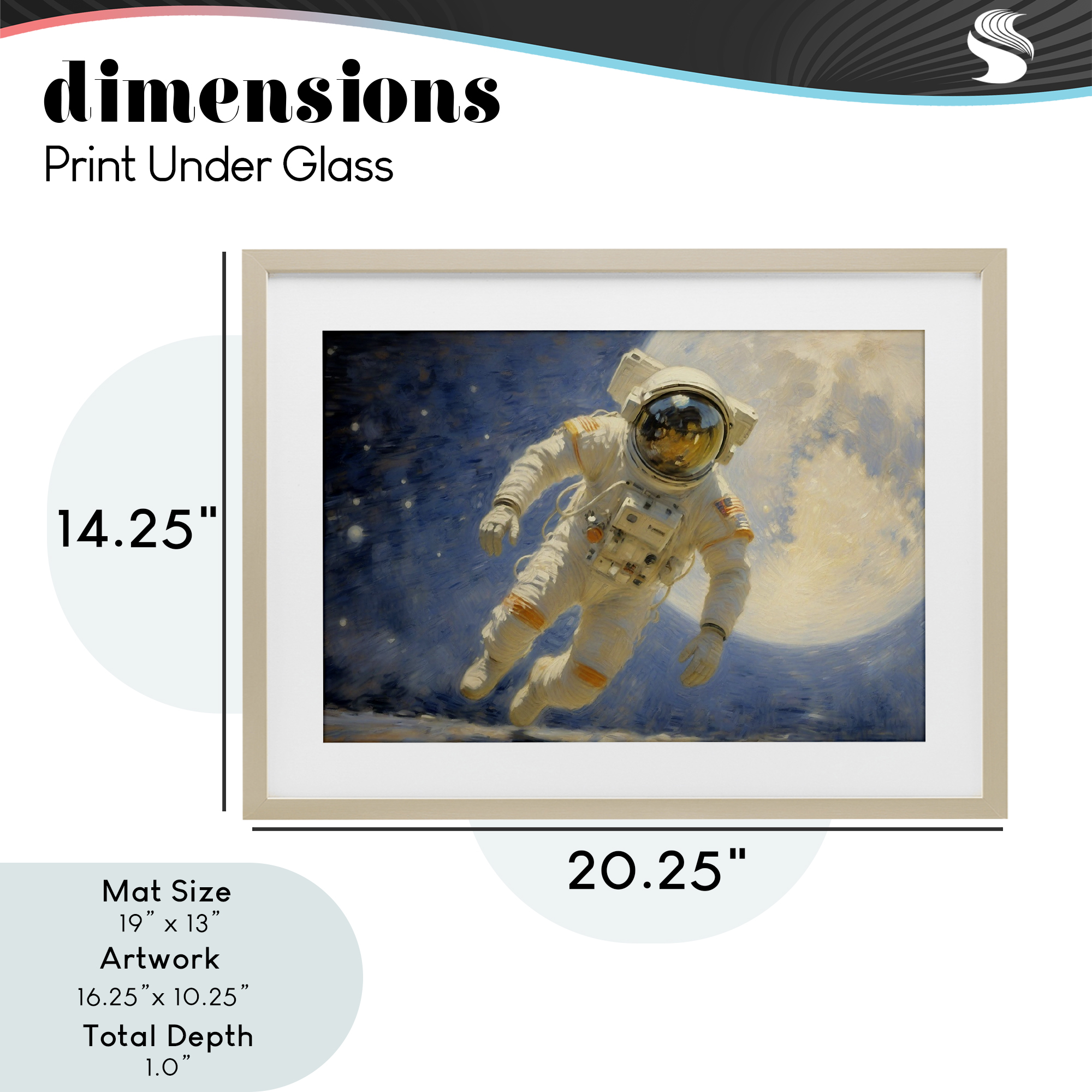 Astronaut in Vast Galaxy Birch Framed Print Under Glass, design by Angie Hawke