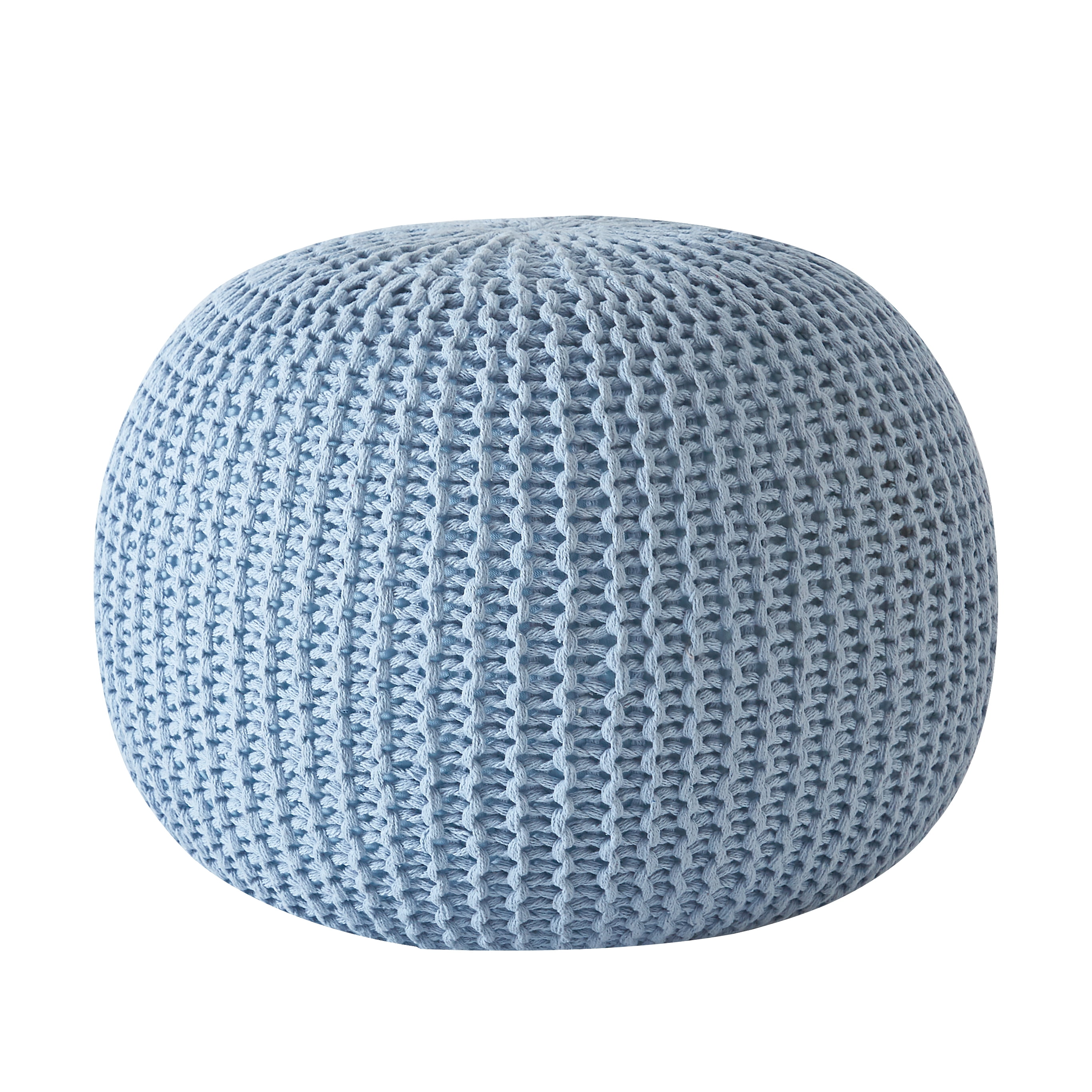 Urban Shop Round Solid Knit Polyester Pouf, Blue