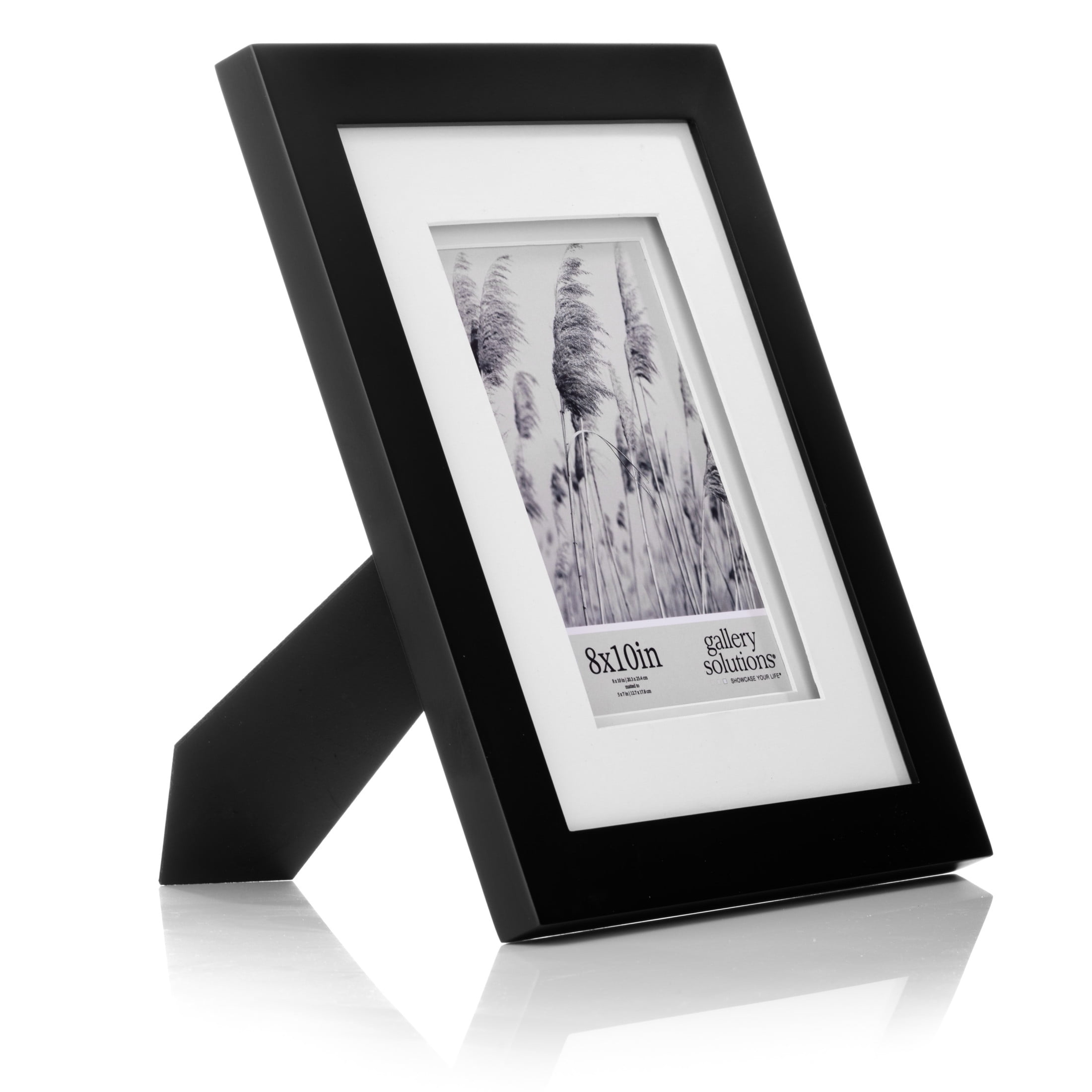 Gallery Solutions 8"x10" Picture Frame - Tabletop or Wall Mount - for 5"x7" Photos with Double White Mat, Black