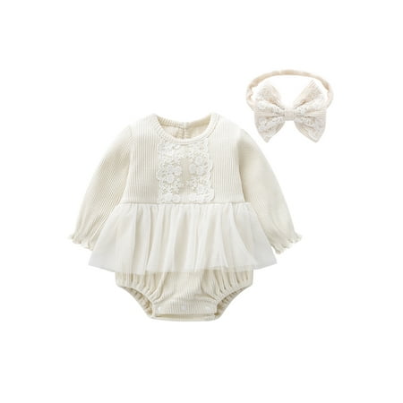 

LisenraIn Autumn Newborn Baby Girl Lace Romper Jumpsuit Headband Outfits
