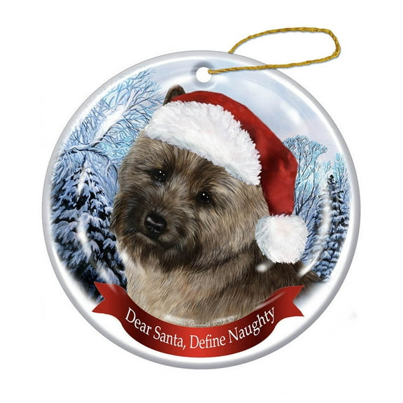Holiday Pet Gifts Cairn Terrier, Brindle Santa Hat Dog Porcelain Ornament