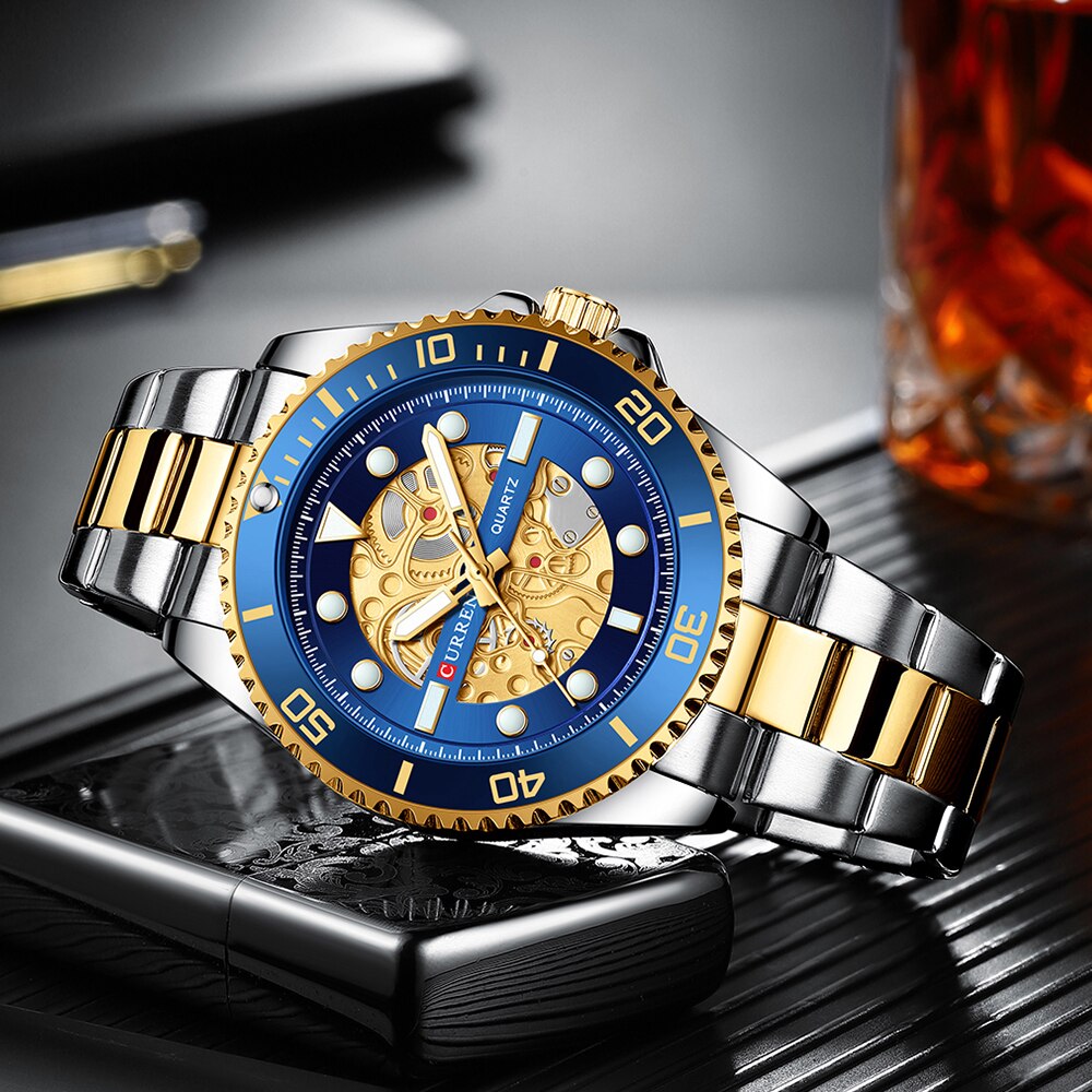 Curren Luxury Gold Stainless Steel Band Watches Lumious Quartz Wristwatches For Men Casual Bussiness Clock Male 8412 - Quartz Wristwatches