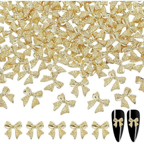 80Pcs Gold Nail Charms 10mm Alloy Bowknot Nail Designs Gold Big Nail Decorations Cute 3D Nail Art Charms for DIY Crafts