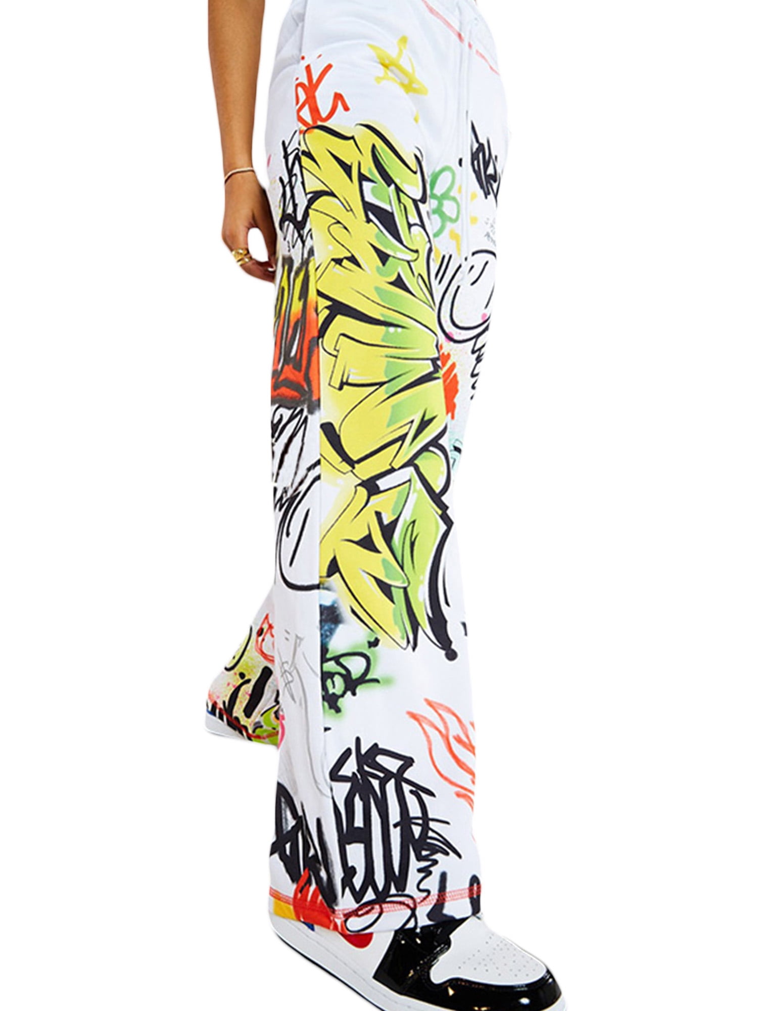 Women Sweatpants Baggy High Waist Graffiti Print Jogger Pants